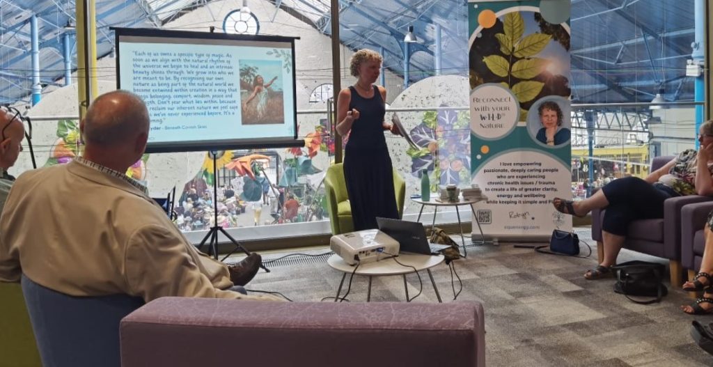 Robyn Harris launching her book at the library in Abergavenny, Wales, UK